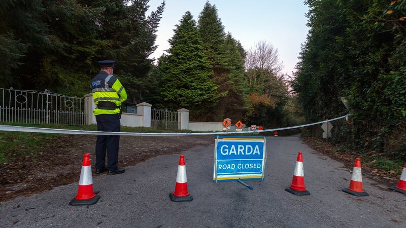 Gardaí cordon off a road in Raleigh North, near Macroom where a man was shot dead on Tuesday night. Photograph: John Delea