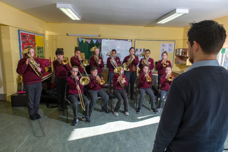 School children with tutor Michael Mullins at Scoil na Croise Naofa in Cork City.
