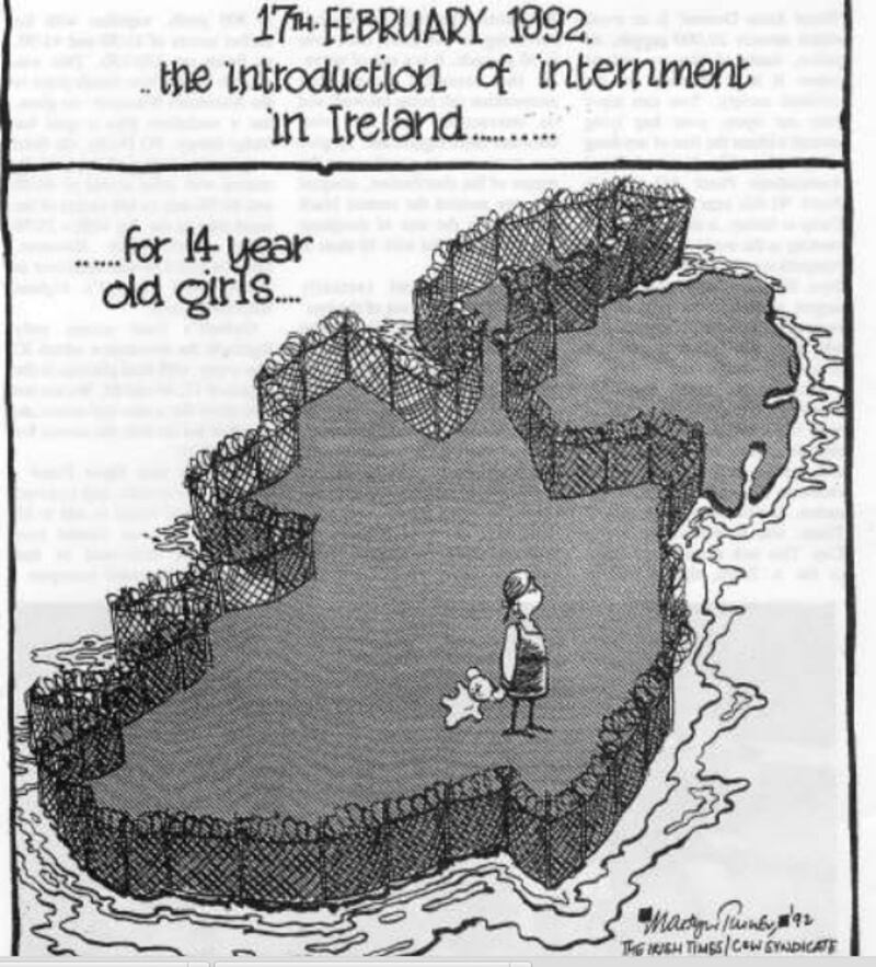 Martyn Turner’s well-known comic concerning the Irish Government’s attempts to prevent a 14-year-old girl from travelling to England for an abortion.