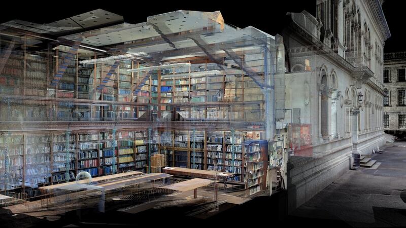 Building scan image of Freeman Library, Trinity College revealed in Making Victorian Dublin