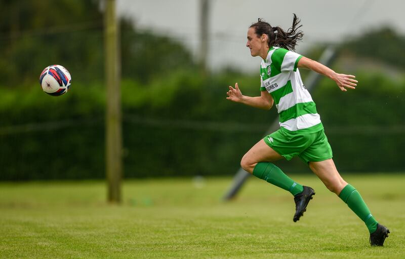 Tyrrell in St Patrick’s CYFC strip during the 2023 FAI Women’s Amateur Shield final against Wilton United at Newhill Park in Co Tipperary. Photograph: Tom Beary/Sportsfile