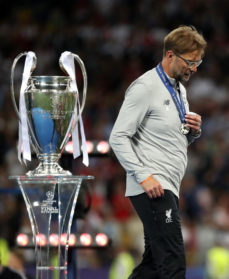 Jurgen Klopp walking past the Champions League trophy after the final in 2018. Photograph: Nick Potts/PA Wire