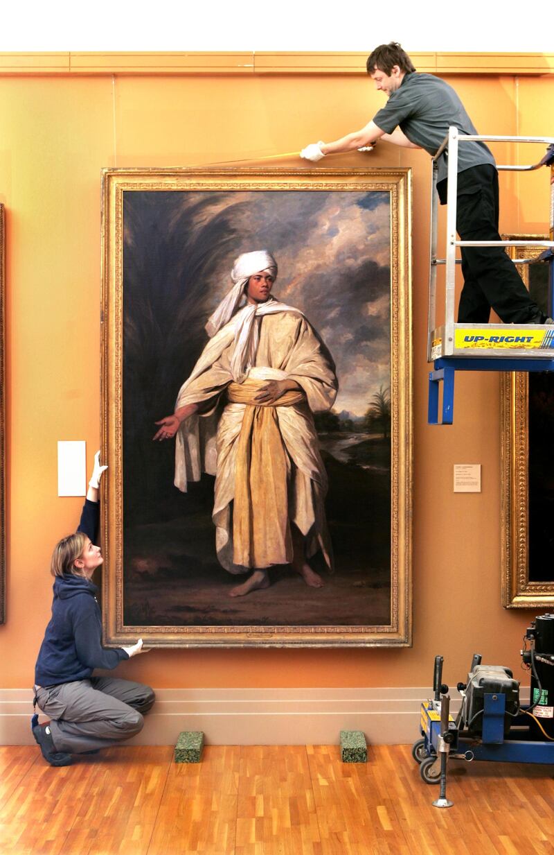 Joshua Reynolds's Portrait of Omai being prepared for public viewing at the National Gallery in Dublin back in 2006. Photograph: Matt Kavanagh
