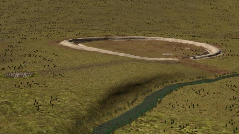 Artist’s impression of the Durrington Walls superhenge and the nearby timber circle Woodenhenge. Image: Stonehenge Hidden Landscapes Project, Ludwig Boltzmann Institute