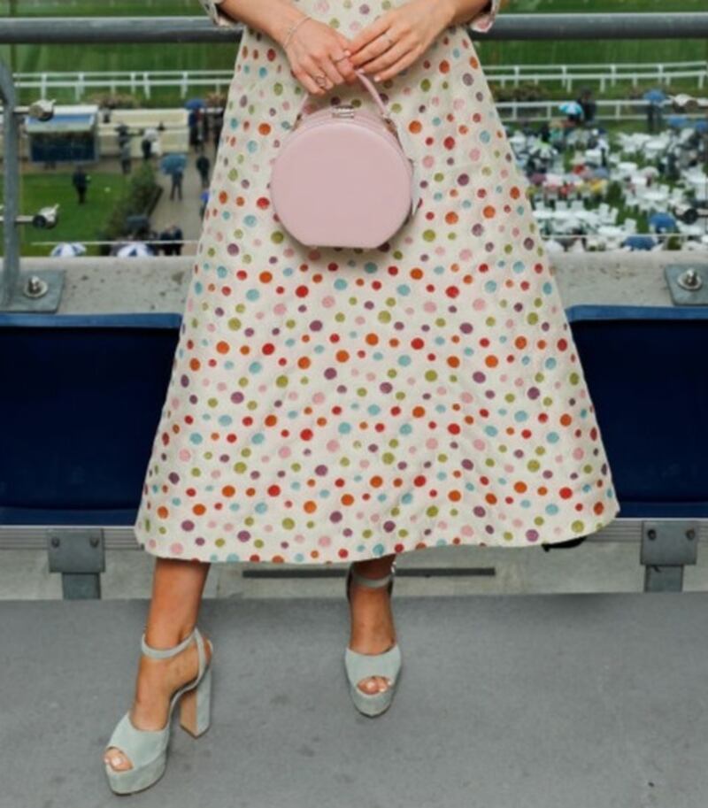 Laura Whitmore’s polka dot dress and block heel shoes. Photograph: Dave Benett/Getty Images