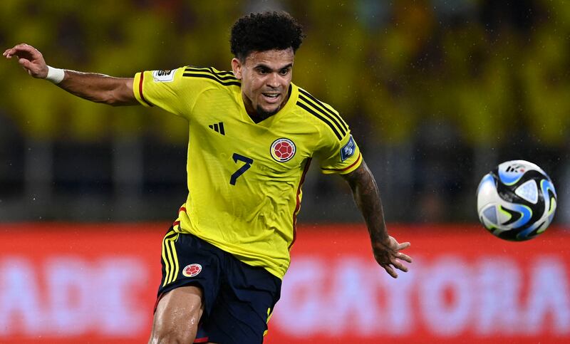 Barcelona fan Luis Diaz in action for Colombia against Brazil last week. Photograph: Juan Barreto/AFP via Getty Images