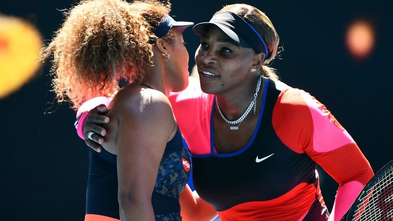 Japan’s Naomi Osaka and Serena Williams after their semi-final match in Melbourne. Photograph: Getty Images