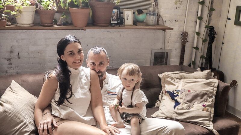 Liam Doherty at home with his family in Greenpoint, Brooklyn. Photograph: Kevin McGann
