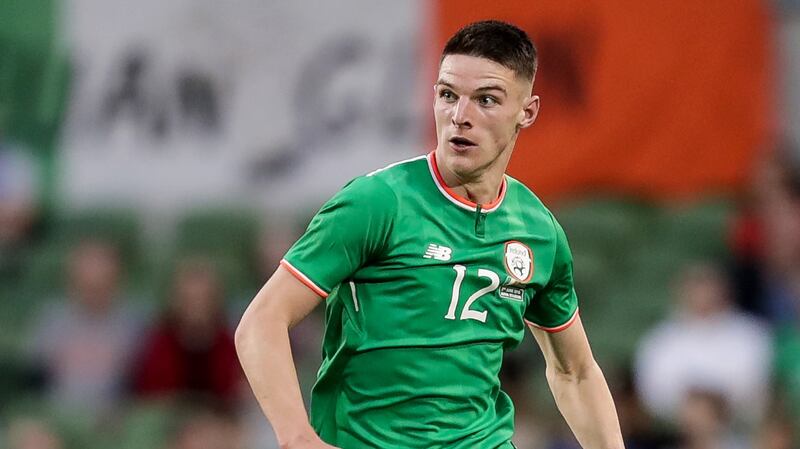 Declan Rice in action for the Repubic of Ireland in a friendly against the USA at the Aviva Stadium. Photograph: Laszlo Geczo/Inpho