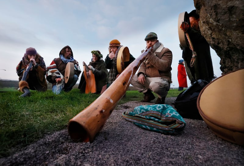 Musicians welcome the sun at Newgrange for the winter solstice of 2022. Photograph: Alan Betson
