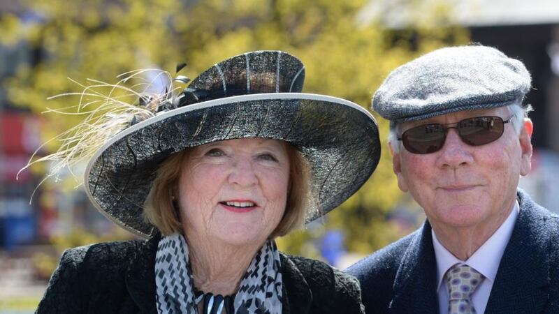 Gay Byrne and Kathleen Watkins at the Punchestown festival, Co Kildare. Photograph: Dara Mac Dónaill/The Irish Times