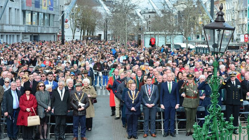 Thousands attended  a commemorative ceremony to mark the 100th anniversary of the 1916 Rising at the National Monument on Grand Parade in  Cork city on monday. Photograph:  Michael MacSweeney/Provision.