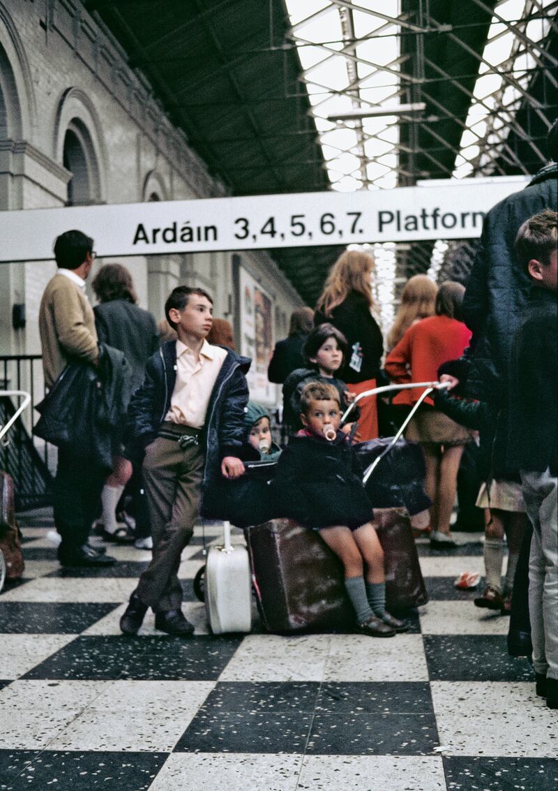 A family in Heuston station, Dublin, circa 1969.
