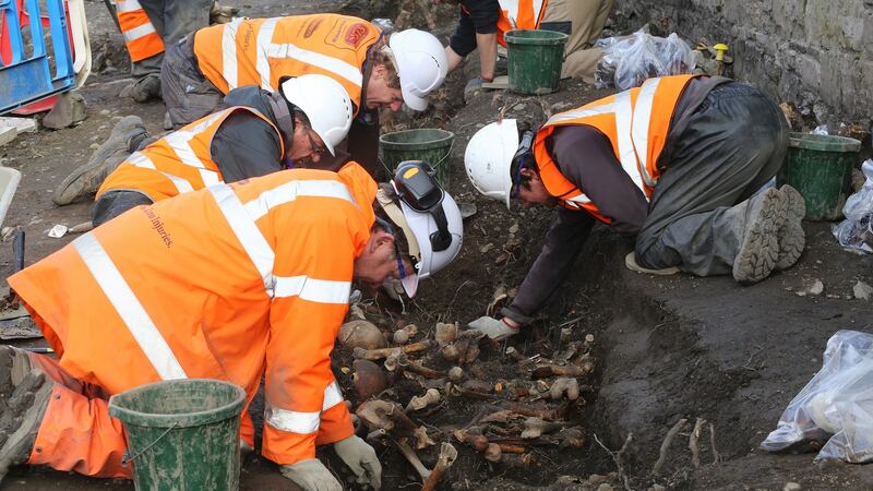 The excavation of a cholera burial ground at Grangegorman in 2015, during development works for  Luas Cross City.  File photograph: Barrow Photography