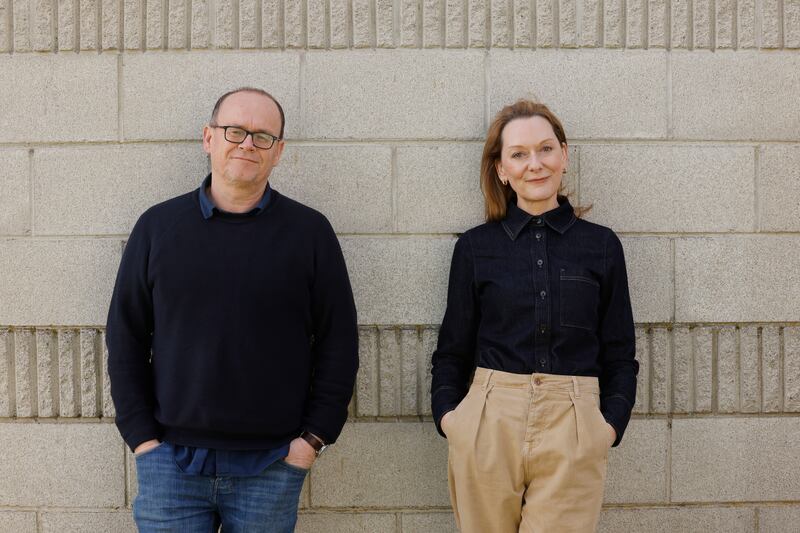 Mark O'Rowe and Cathy Belton during rehearsals for Ghosts at the Abbey in 2023. Photograph: Alan Betson/The Irish Times
