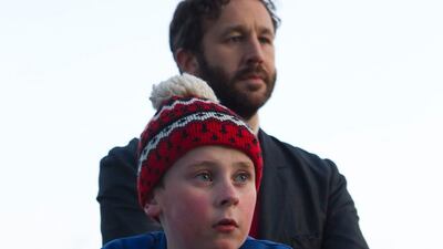 Actors Chris O’Dowd and David Rawle taking part in the film ‘Moone Boy’. Photograph: Pat Redmond