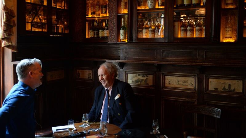 Alexander McCall Smith during recording of the Books podcast in the Palace Bar in Dublin. Photograph: Dara Mac Donaill