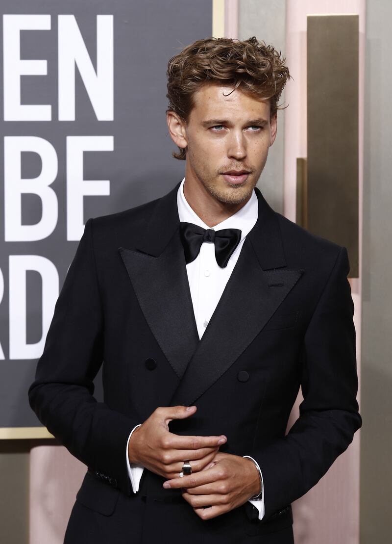 Austin Butler, who won the award for best performance by an actor in a motion picture for his performance as Elvis, wearing Gucci. Photograph: Caroline Brehman/EPA
