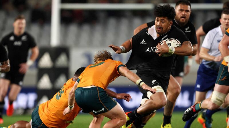 New Zealand’s Ardie Savea makes a break during the second Bledisloe Cup match against  Australia at Eden Park in Auckland. Photograph: Michael Bradley/AFP via Getty Images