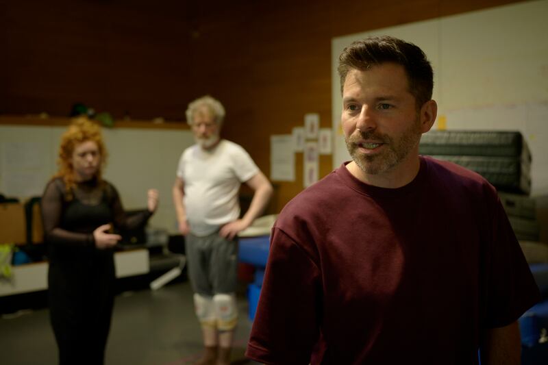 Peter Pan: director Ned Bennett (right) in rehearsals with cast members Gemma Kane and Bryan Quinn. Photograph: Ros Kavanagh