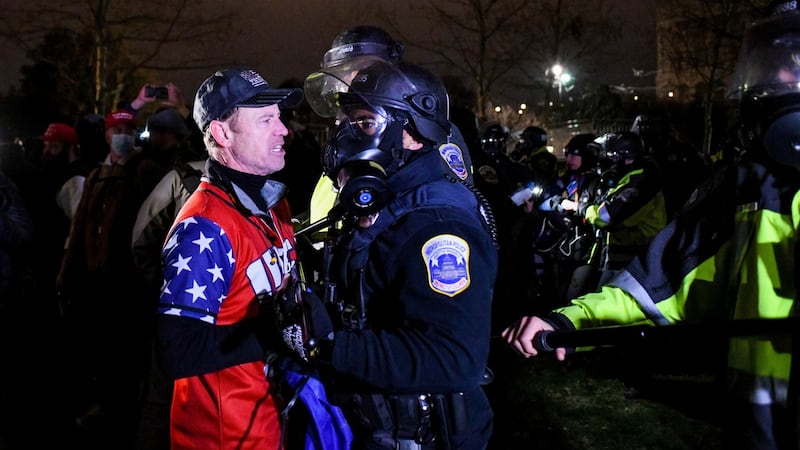Police clear a mob of Trump supporters from the US Capitol grounds in Washington on Wednesday, January 6th. Photograph: The New York Times