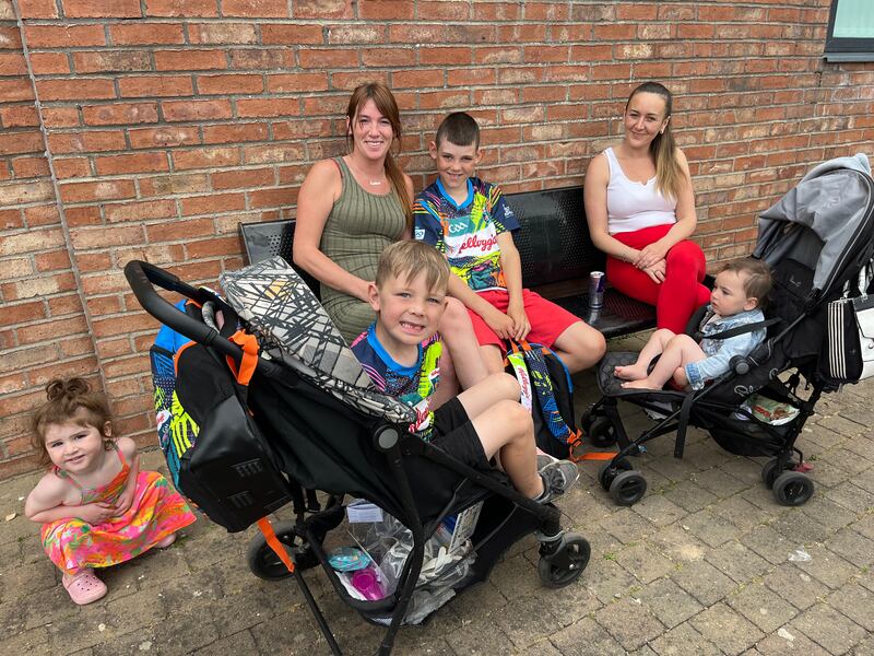 Local residents Katie Barlow and Stacey Benson with their children outside Darndale Shopping Centre. Photograph: Alan Betson


