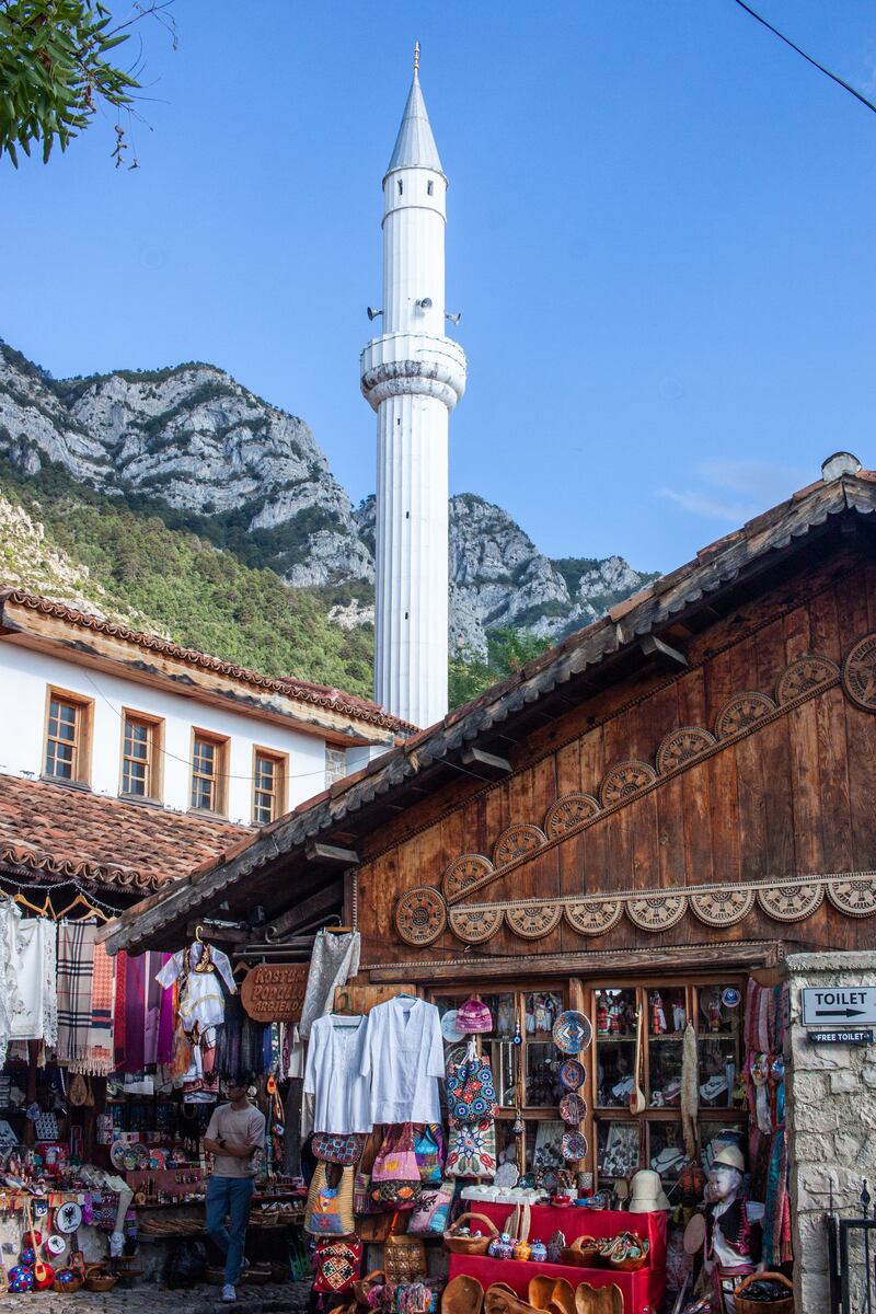 Carpet souk at an Old Bazaar in the mountain town of Krujë.jpg