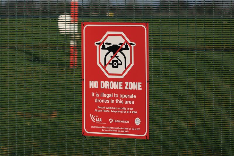 File photograph of a sign prohibiting the operation of drones near Dublin Airport. Photograph: Nick Bradshaw