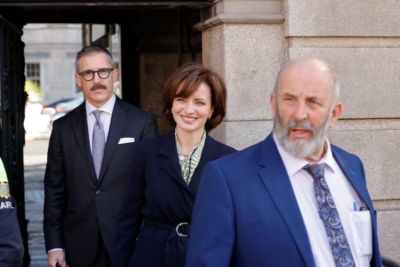 Maria Steen (centre) outside Leinster House in Dublin with Danny Healy-Rae on Monday. Photograph: Alan Betson/The Irish Times
