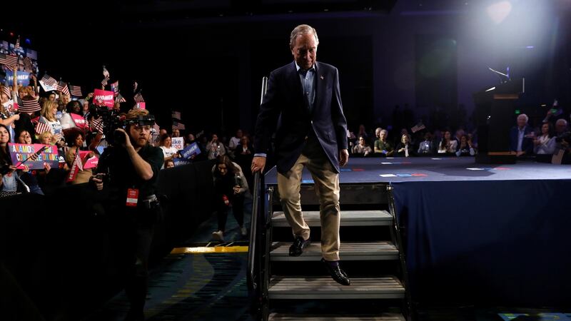 Democratic  candidate Michael Bloomberg departs after addressing supporters at his Super Tuesday night rally in West Palm Beach, Florida. Photograph: Marco Bello/Reuters.