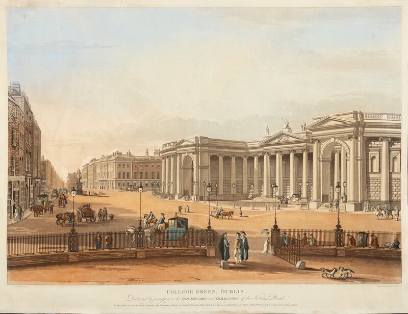 Robert Havell’s coloured aquatint of College Green, Dublin (€1,500-€2,000) in Adam's Irish Old Masters auction