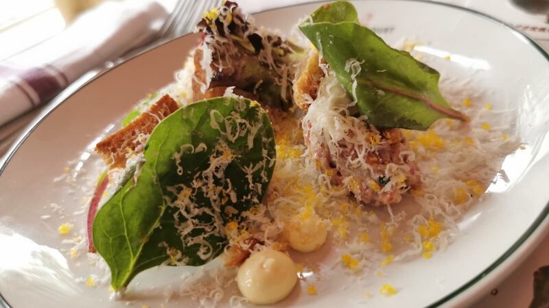Head chef and co-owner Chris Fullam’s beef tartare, smoked sour cream and sheep’s cheese, €8.