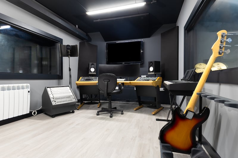 Music studio in the converted garage. Photograph: James Osborne
