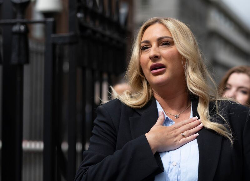 Nikita Hand speaks to the media after attending the Court of Appeal. Photograph: Collins Courts