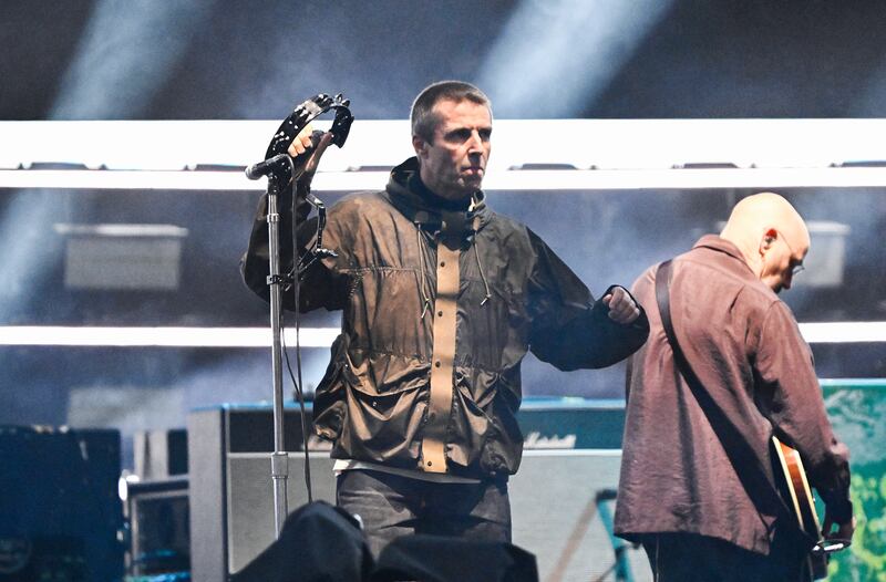 Liam Gallagher is centre stage during the opening night of the Oasis Live 25 reunion tour at the Principality Stadium  in Cardiff, Wales. Photograph:  Gareth Cattermole/Getty Images