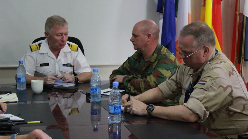 Irish Coast Guard director and head of mission for EUCap in Somalia, Chris Reynolds (left), at a meeting in Mogadishu earlier this year.