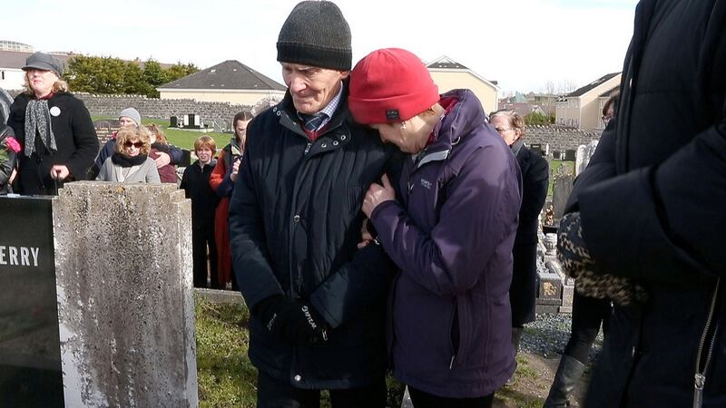 Peter Mulryan and his wife Kathleen at the ‘Flowers for Magdalenes’ memorial at Bohermore Cemetery in Galway city in March 2017.  Photograph: Joe O’Shaughnessy