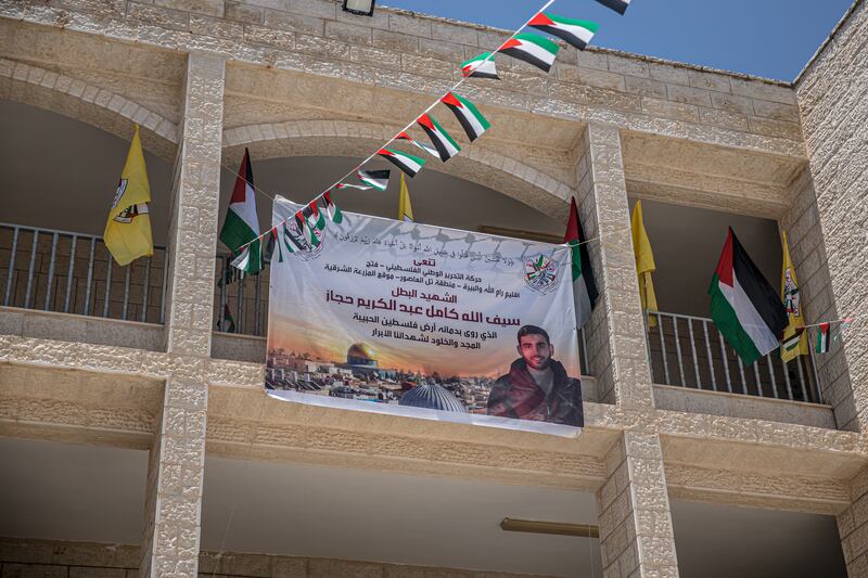 A poster remembering American citizen Sayfollah Musallet (20) seen during his funeral on Sunday. Photograph: Sally Hayden