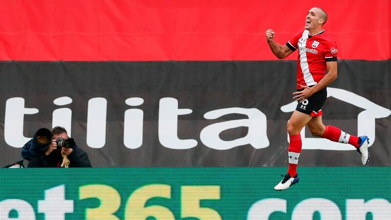 Southampton’s Oriol Romeu celebrates scoring his team’s second goal. Photo: Matthew Childs/Reuters