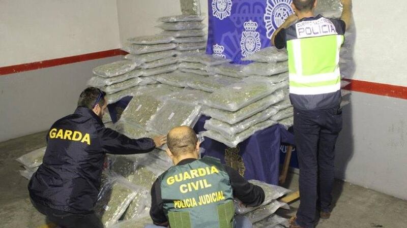 The haul was intercepted and five arrests made after a lengthy operation involving the Garda National Drugs and Organised Crime Bureau working with Spain’s Policia Nacional and Guardia Civil. Photograph: Garda Press Office