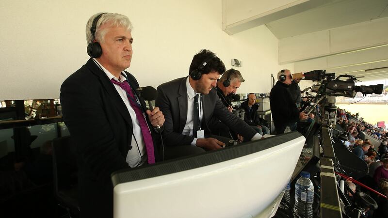 Stuart Barnes commentating on a Pro 12 game between Glasgow and Leinster back in 2014 alomngside Shane Horgan and Shane Horgan and Miles Harrison. Photograph: Billy Stickland