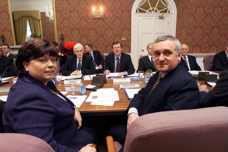 Former taoiseach Bertie Ahern with  Mary Harney, and (background) Seamus Mallon, David Trimble and the partially hidden Reg Empey at the first meeting of the North South Ministerial Council at the Palace Manse in Armagh city. Photograph: Paul Faith/PA Archive
