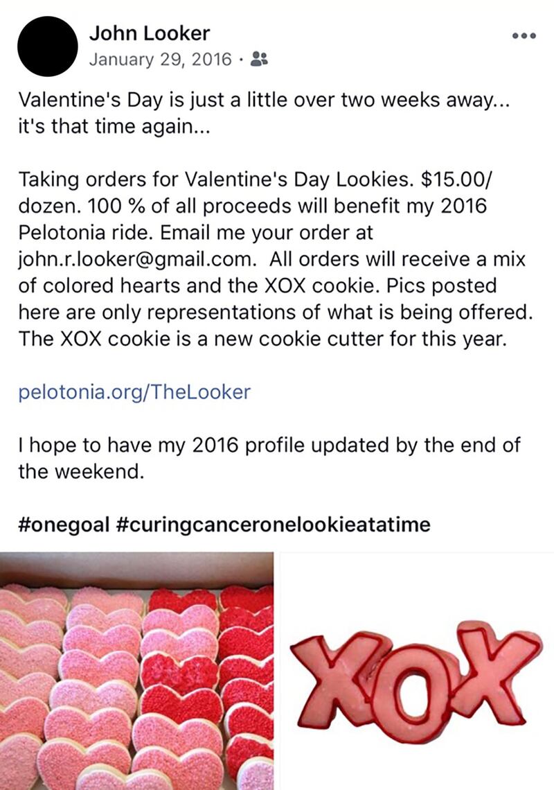 An example of a 2016 social media post by Mr Looker soliciting donations.