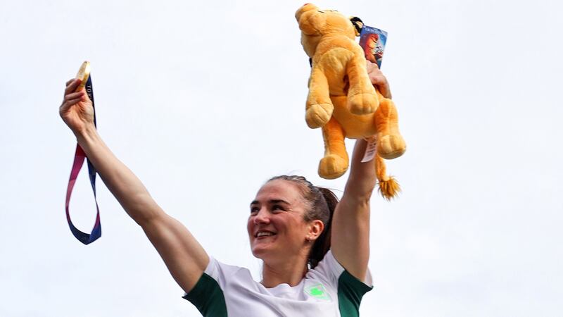 Kellie Harrington with her gold medal during her Dublin homecoming. Photogtaph: Laszlo Geczo/Inpho