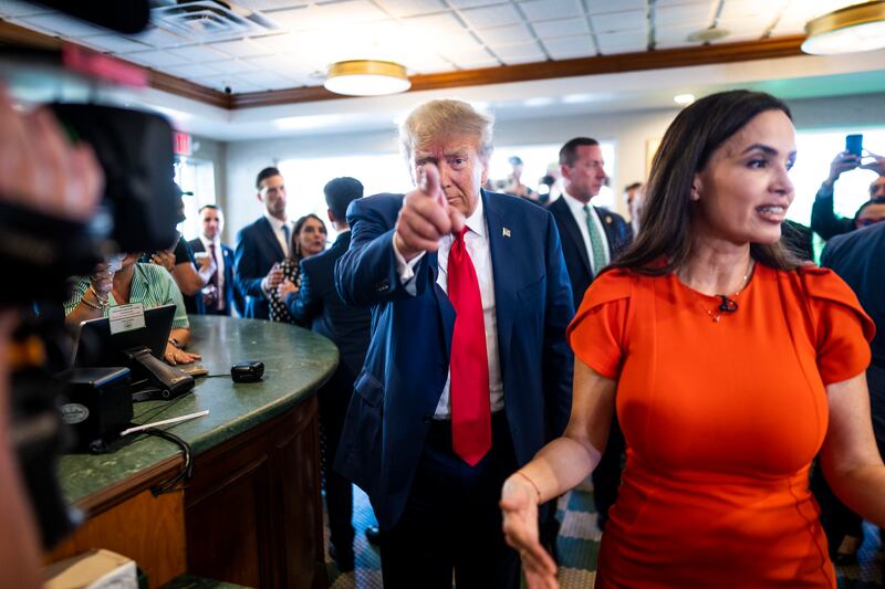 Trump during a stop at the Versailles restaurant in the Little Havana neighbourhood in Miami after his court appearance on Tuesday. Photograph: Doug Mills/The New York Times
                      