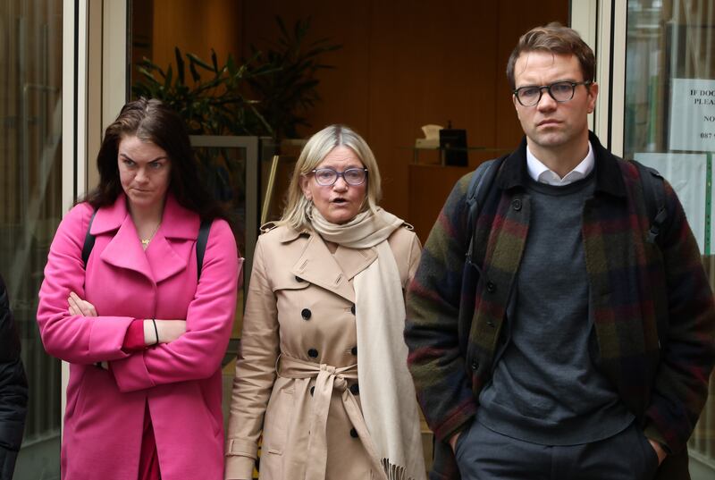 The family of the late Michael Laffan, daughter Róisín, wife Prof Brigid Laffan and son Diarmuid pictured leaving the Dublin District Coroner's Court. Photograph: Colin Keegan/Collins Dublin
