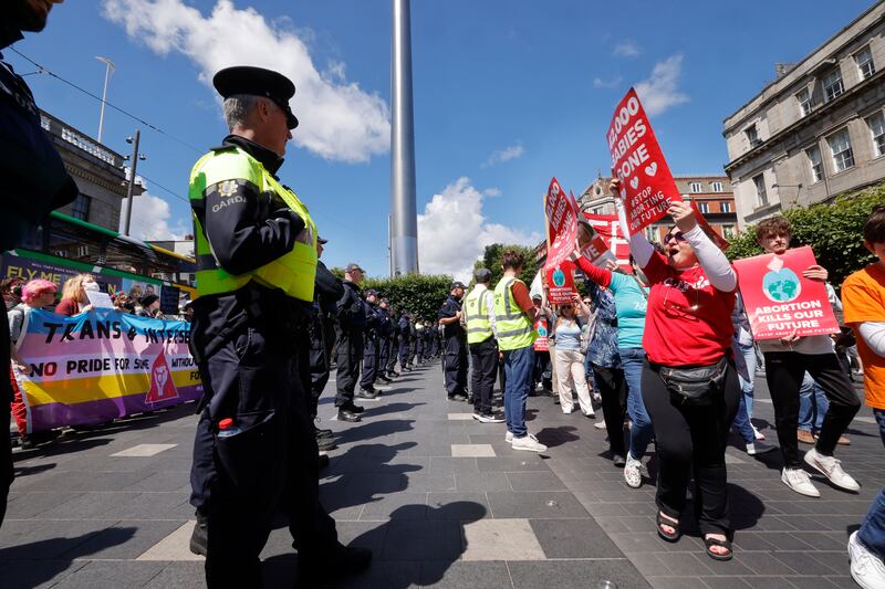 Gardaí separate counter-protesters and the Rally for Life march. Photograph: Alan Betson