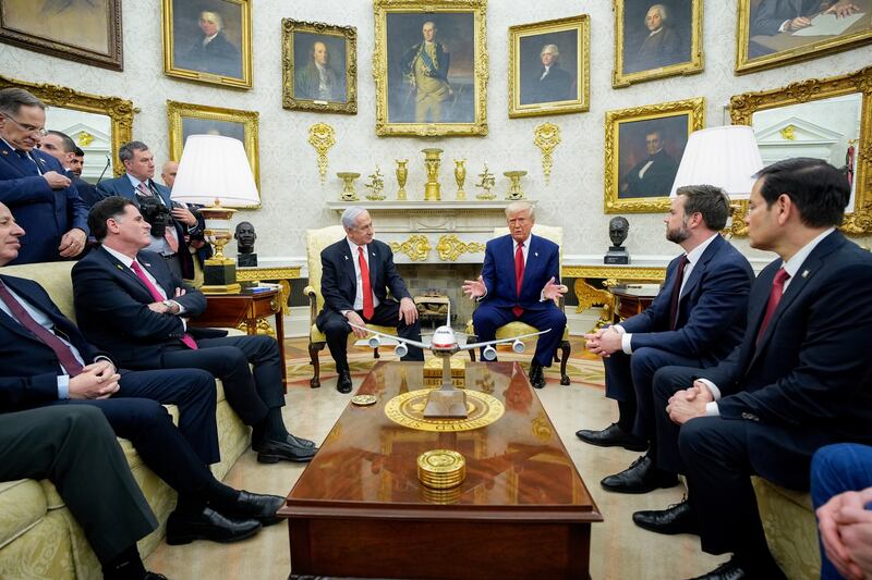 US president Donald Trump and Binyamin Netanyahu, Israel's prime minister, during a bilateral meeting in the Oval Office of the White House. Photograph: Bloomberg