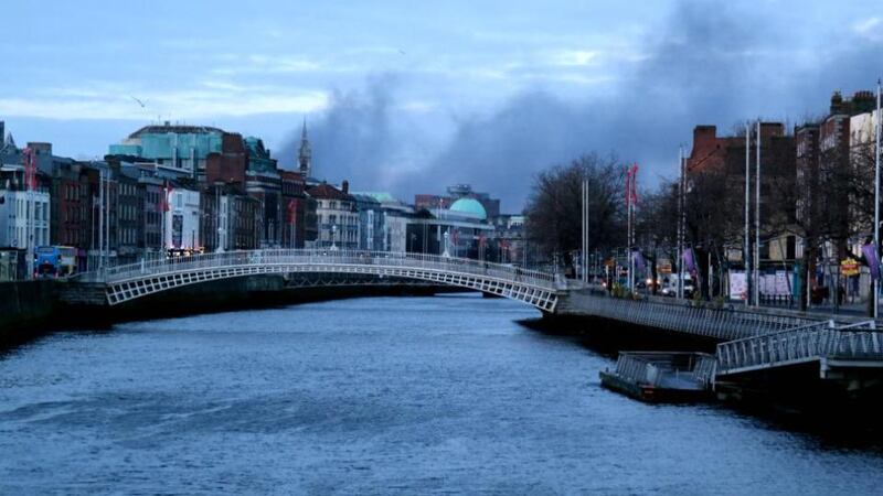 Smoke could be seen over Dublin yesterday. Photograph: Éanna Ó Caollaí/The Irish Times