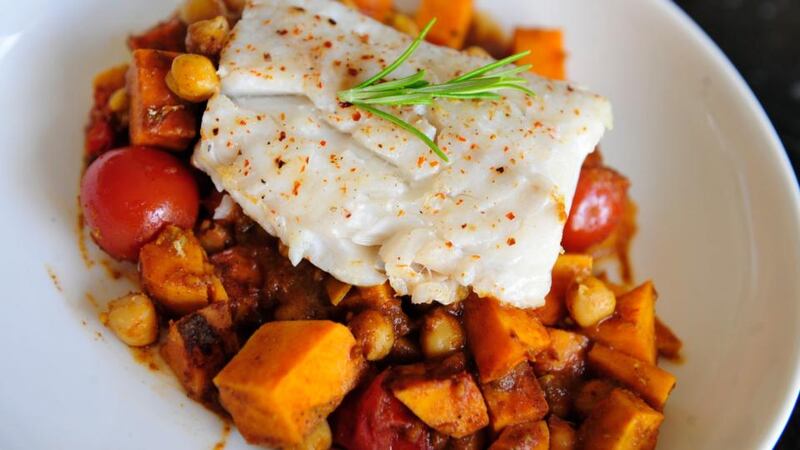 Spicy Indian fish bake. Photograph: Aidan Crawley